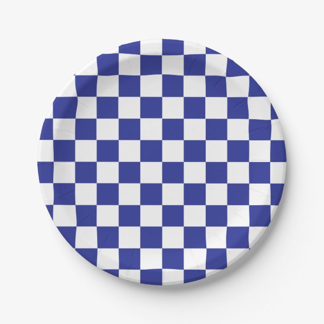 Assiettes En Carton À damiers Bleu et Blanc (Devant)