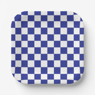 Assiettes En Carton à damiers bleu et blanc