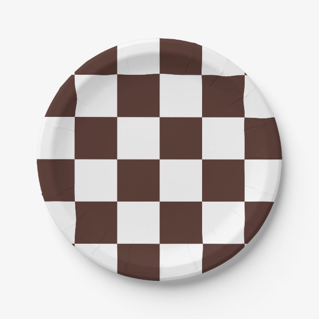 Assiettes En Carton À damiers Brown/blanc (Devant)