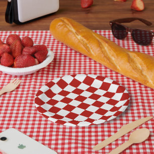 Assiettes En Carton à damiers carré rouge blanc rétro