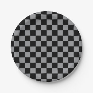 Assiettes En Carton à damiers gris et noir