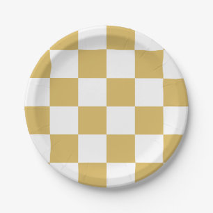 Assiettes En Carton À damiers Jaune/Blanc Misé