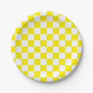 Assiettes En Carton à damiers jaune et blanc