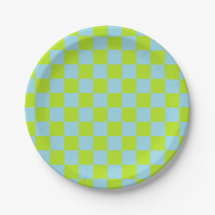 Assiettes En Carton à damiers Lime Green et Pastel Blue