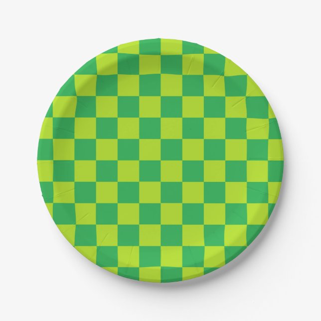 Assiettes En Carton à damiers Lime vert et vert (Devant)