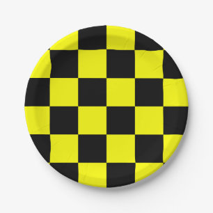 Assiettes En Carton À damiers noir et jaune