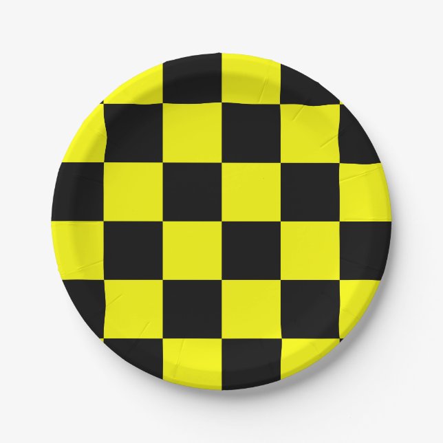 Assiettes En Carton À damiers noir et jaune (Devant)