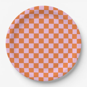 Assiettes En Carton À damiers orange