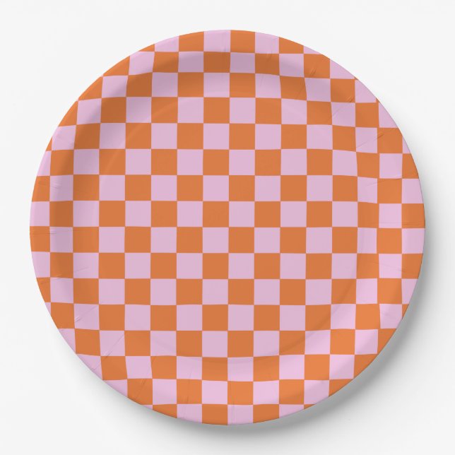 Assiettes En Carton À damiers orange (Devant)
