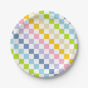 Assiettes En Carton à damiers Pastel Rainbow