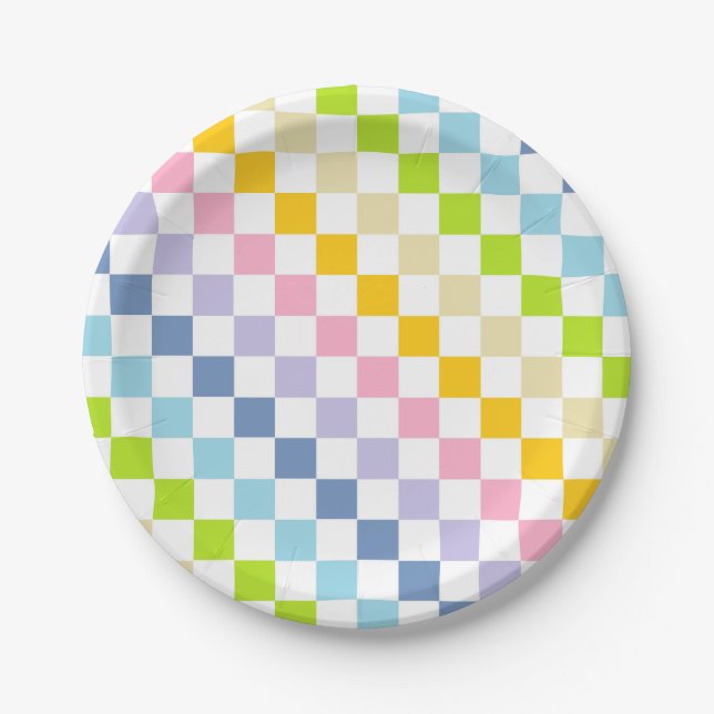 Assiettes En Carton à damiers Pastel Rainbow (Devant)