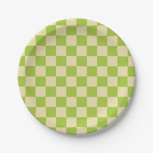 Assiettes En Carton à damiers pomme vert et beige