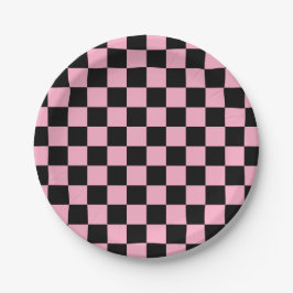 Assiettes En Carton à damiers rose et noir