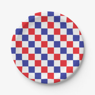 Assiettes En Carton à damiers rouge, blanc et bleu