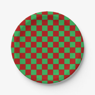 Assiettes En Carton à damiers rouge et vert