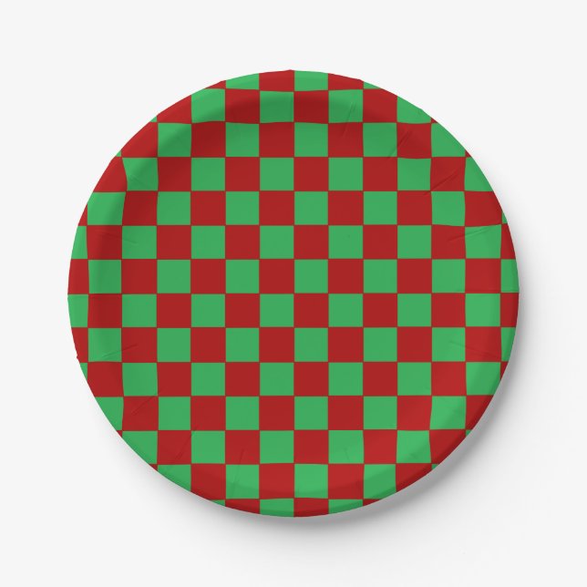 Assiettes En Carton à damiers rouge et vert (Devant)