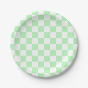 Assiettes En Carton à damiers Vert doux et blanc