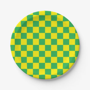 Assiettes En Carton à damiers vert et jaune