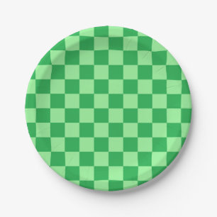 Assiettes En Carton à damiers vert et vert menthe