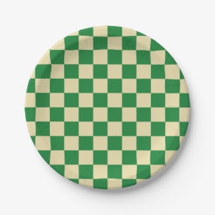 Assiettes En Carton à damiers vert foncé et beige
