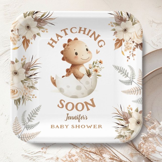 Assiettes En Carton À l'éclosion bientôt ! Baby shower de dinosaures n (Créateur téléchargé)