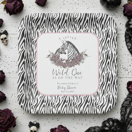 Assiettes En Carton A Little Wild One Mommy and Baby Zebra Square