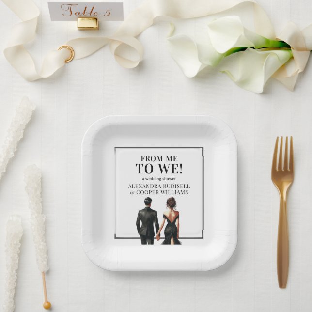 Assiettes En Carton À NOUS | Élégant noir et blanc (Mariage)