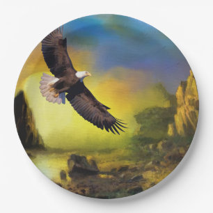 Assiettes En Carton A Patriotic Design with Bald Eagle Flying