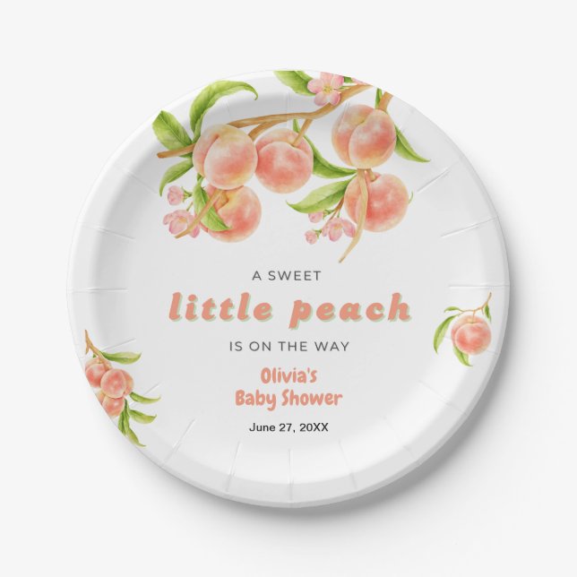 Assiettes En Carton A Sweet Little Peach Fruit Baby Shower  (Devant)