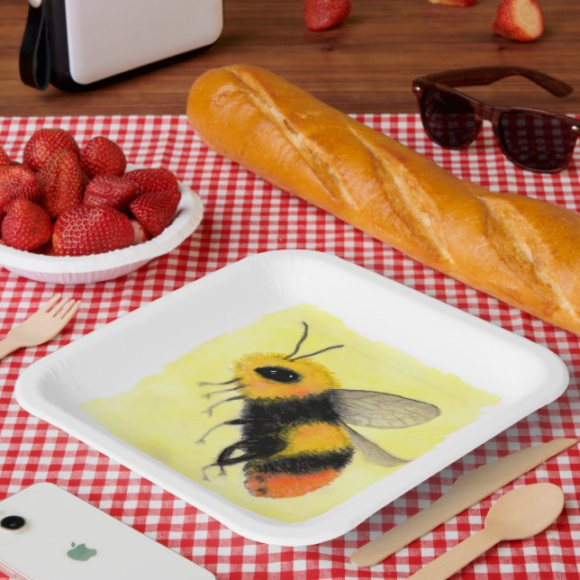 Assiettes En Carton Abeille aquarelle (Pique-nique)