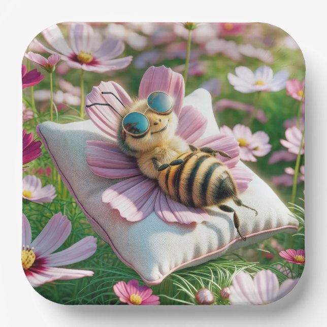 Assiettes En Carton Abeille de miel reposant sur un Coussin (Recto)