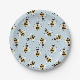 Assiettes En Carton Abeille Illustration Bleu Motif Plaque papier