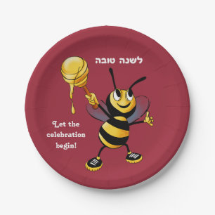 Assiettes En Carton Abeille rouge Rosh HaShana de miel
