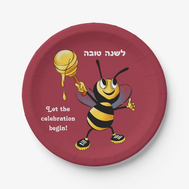 Assiettes En Carton Abeille rouge Rosh HaShana de miel (Devant)