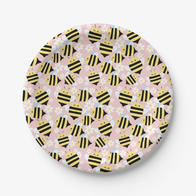 Assiettes En Carton Abeilles Et Fleurs Blanches (Devant)