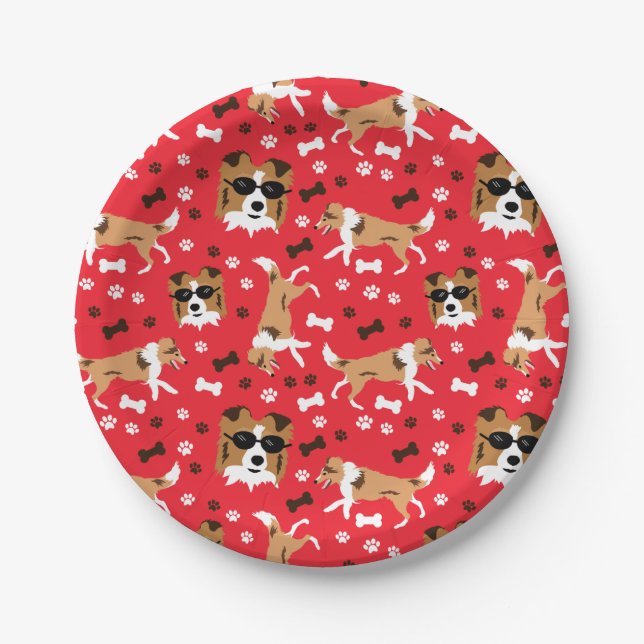 Assiettes En Carton Abris Shetland Sheepdog Mini Collie Motif (Devant)