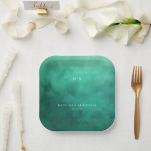 Assiettes En Carton Abstraction aquarelle verte sereine