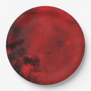 Assiettes En Carton Abstrait artistique moderne noir et rouge