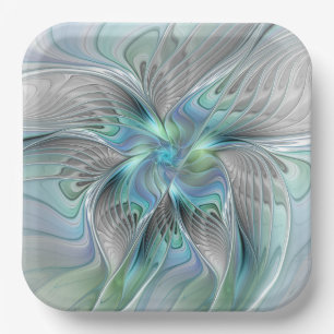 Assiettes En Carton Abstrait Bleu Vert Papillon Imaginaire Fractal Art