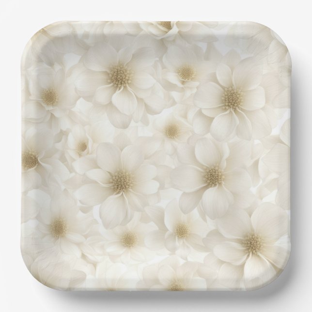 Assiettes En Carton Abstrait floral d'ivoire doux (Recto)