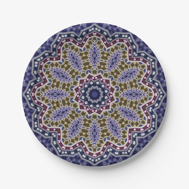 Assiettes En Carton Abstrait folk mandala ethno traditionnel ornementa (Devant)