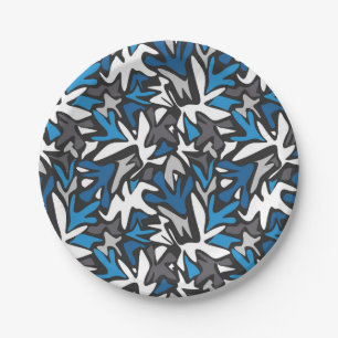 Assiettes En Carton abstrait, géométrique, motif, noir et bleu