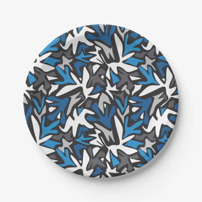 Assiettes En Carton abstrait, géométrique, motif, noir et bleu (Devant)