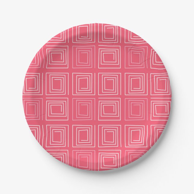 Assiettes En Carton abstrait géométrique tendance années soixante rose (Devant)
