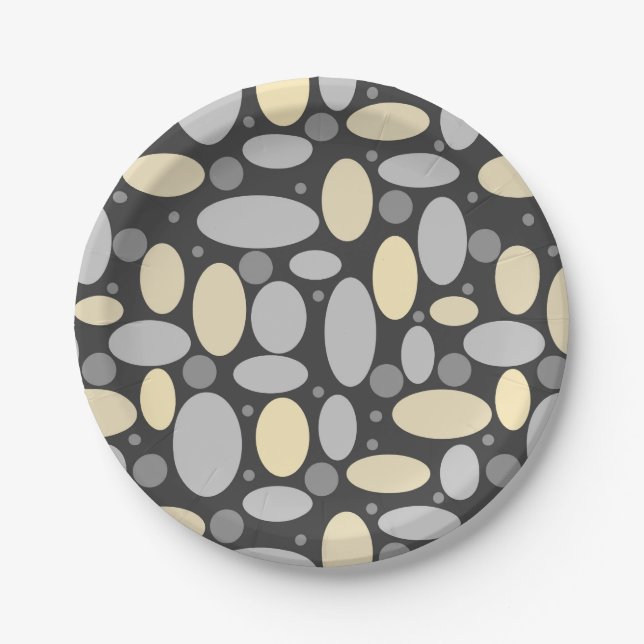 Assiettes En Carton Abstrait gris gris beige pastel cailloux de mer pi (Devant)