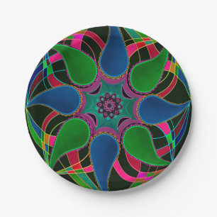 Assiettes En Carton Abstrait mandala oriental asiatique dentelle ronde
