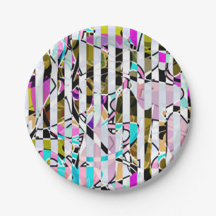 Assiettes En Carton Abstrait moderne rayé motif lumineux co