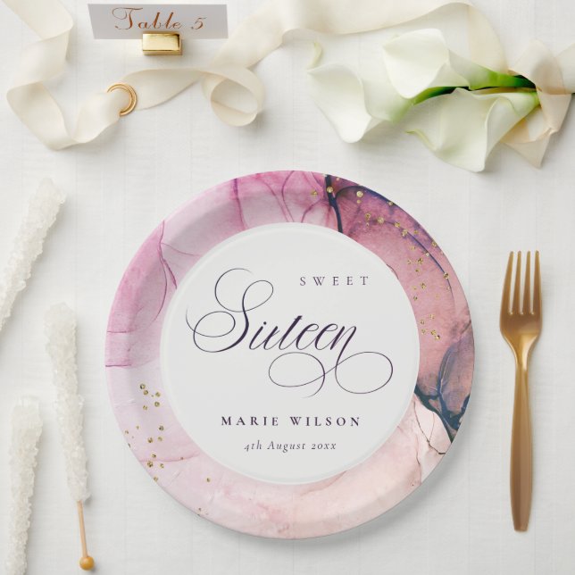 Assiettes En Carton Abstrait Pastel rose violet marine douce 16 Annive (Mariage)