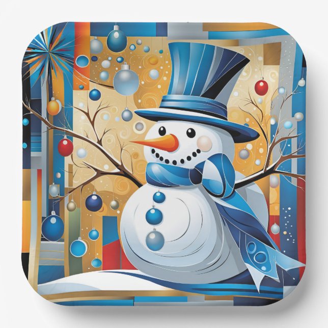 Assiettes En Carton Abstrait Snowman (Recto)