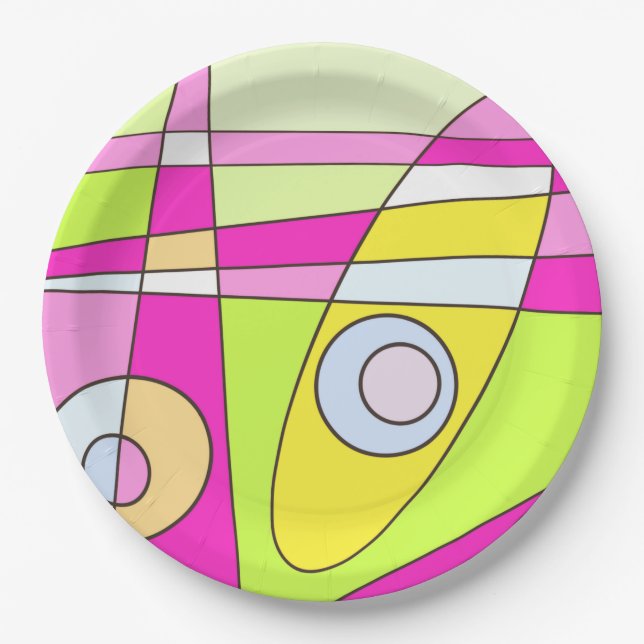 Assiettes En Carton Abstrait surf Bright Pink Green Bubblegum (Devant)